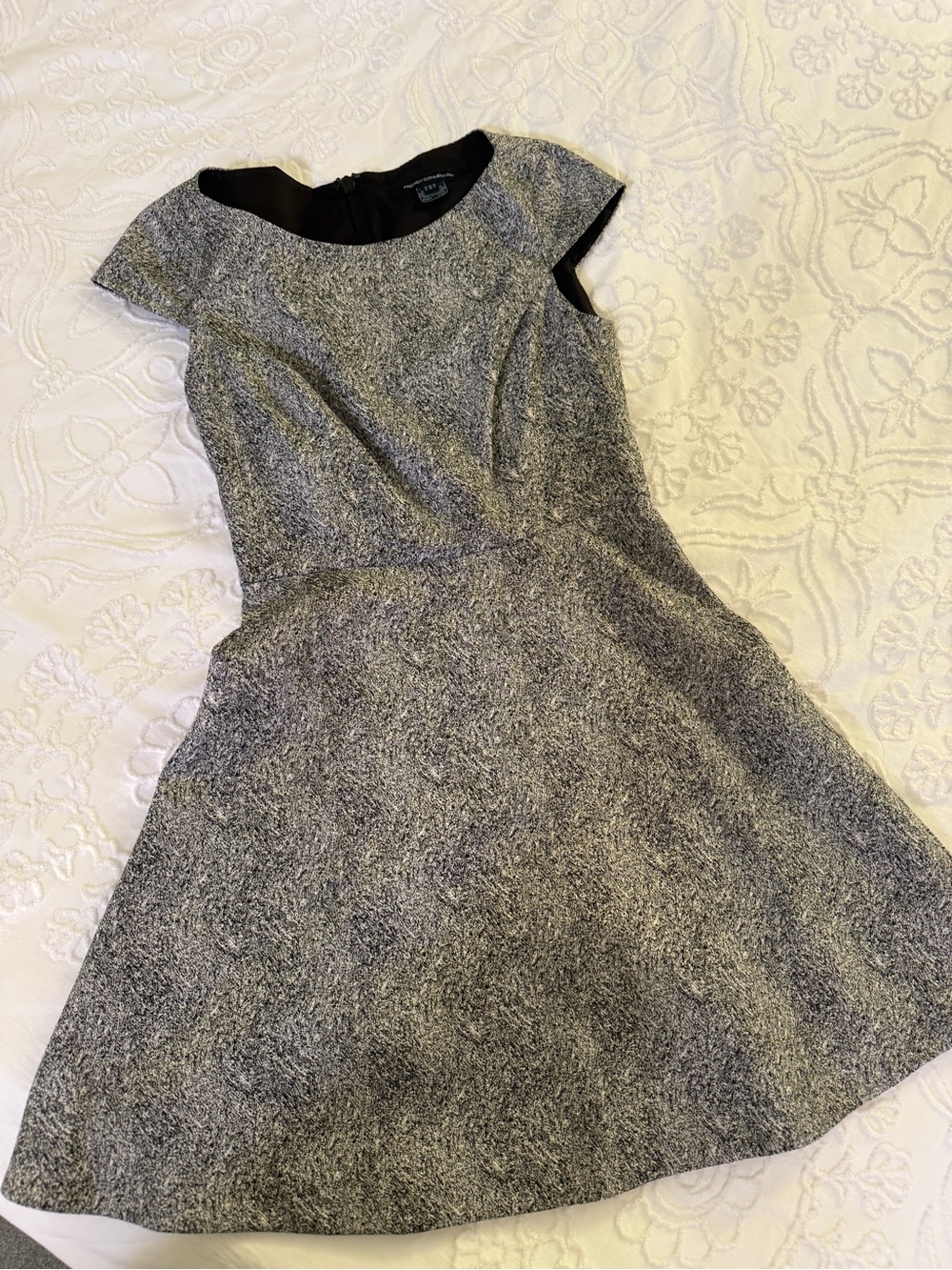 French Connection Gray Textured Cap-Sleeve Fit-and-Flare Mini Dress